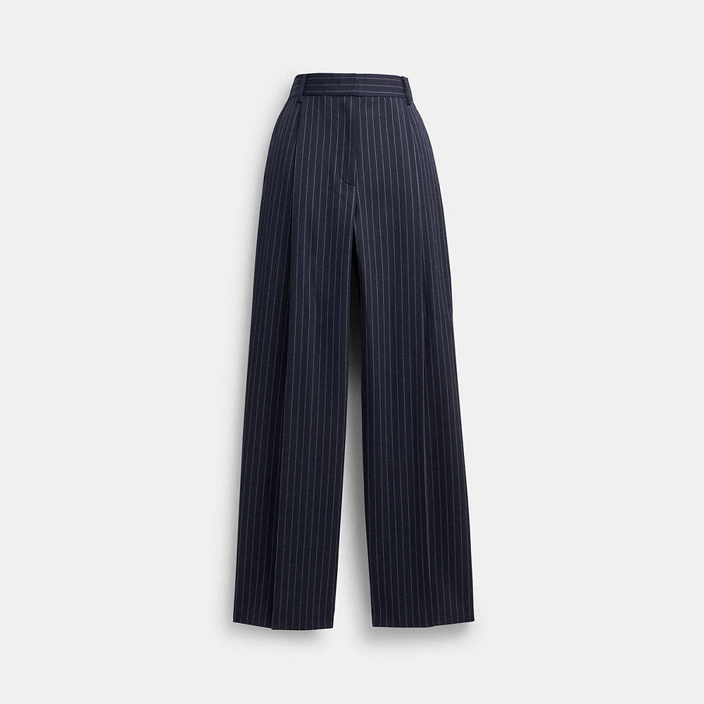 Coach Wide Leg Trousers In Navy/white