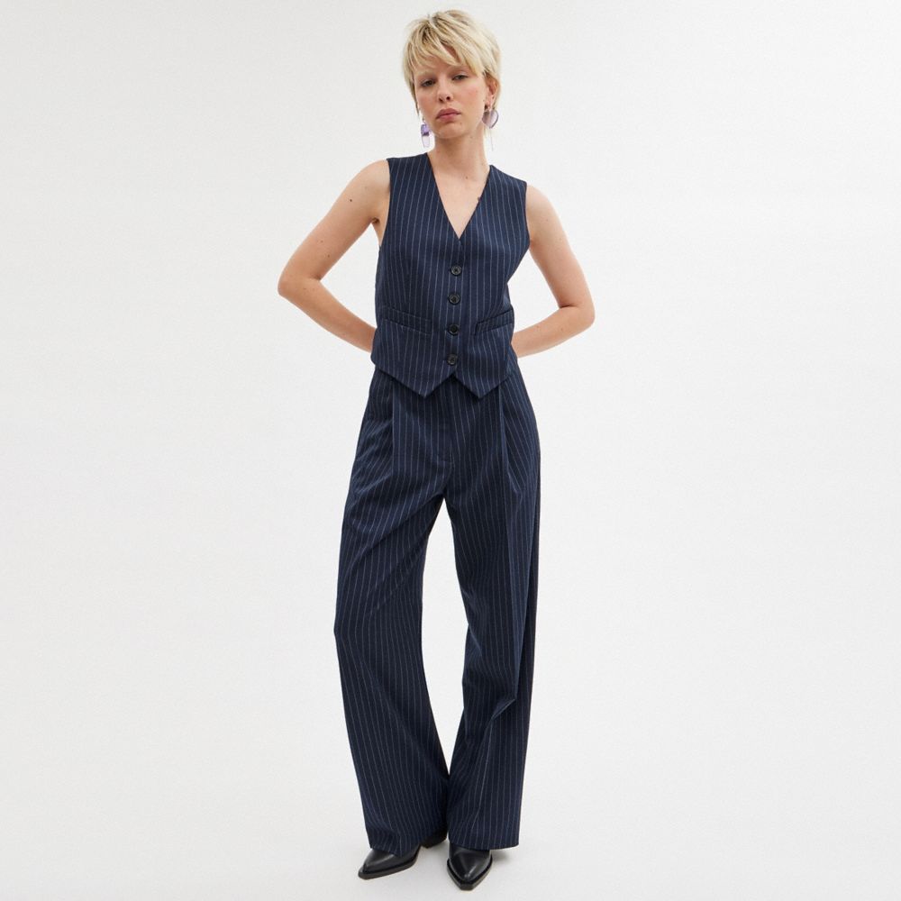 COACH®,WIDE LEG TROUSERS,Navy/White,Scale View