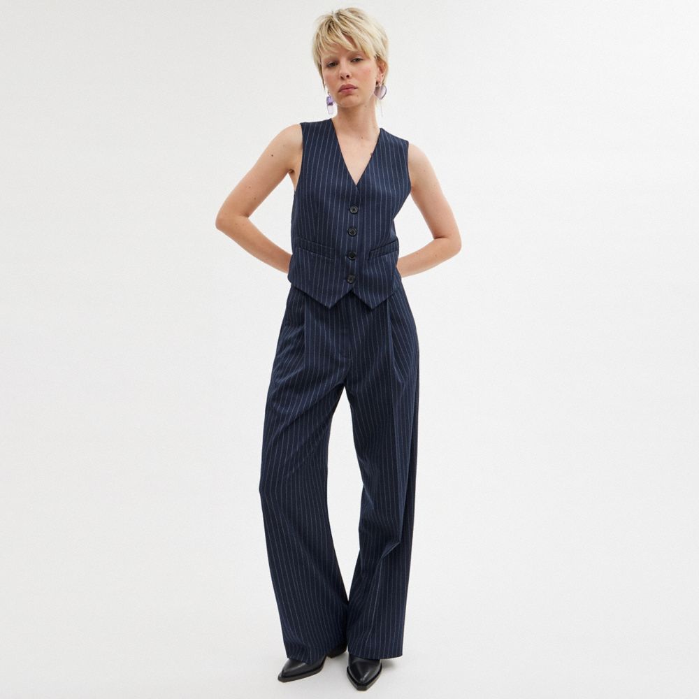 Coach Wide Leg Trousers In Navy/white