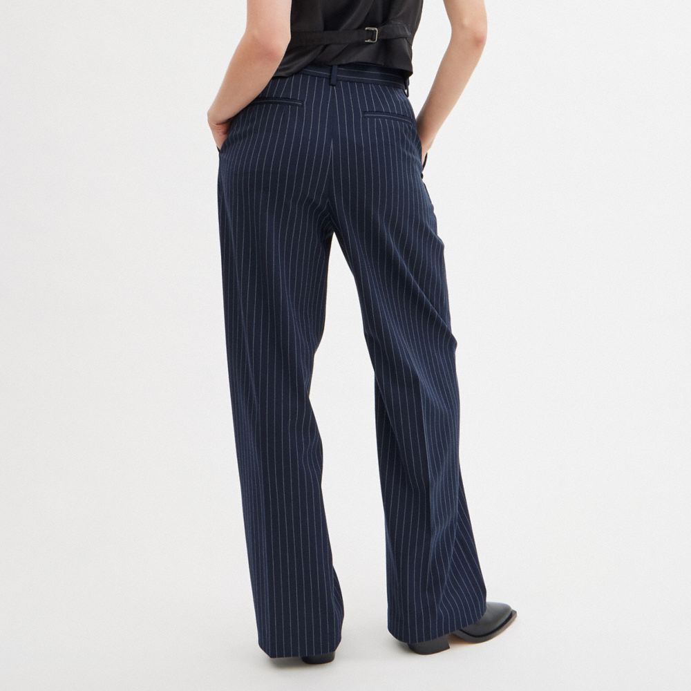 Shop Coach Wide Leg Trousers In Navy/white