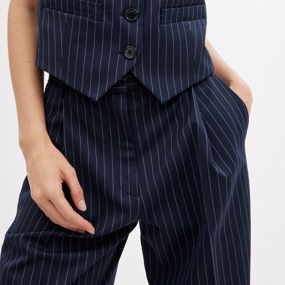 Shop Coach Wide Leg Trousers In Navy/white