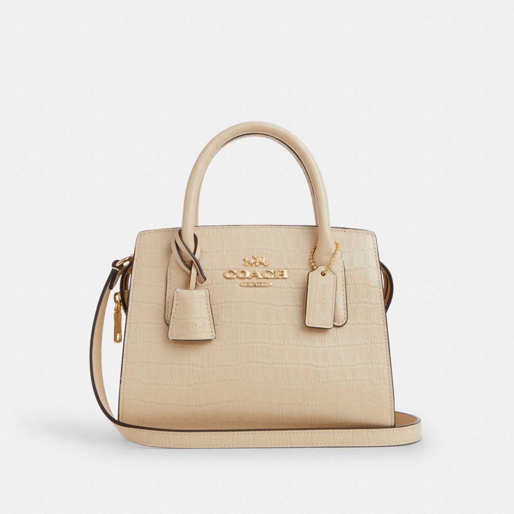 COACH®,Andrea Carryall Bag,Leather,Satchel,Logo,Day Party,Beige,Front View