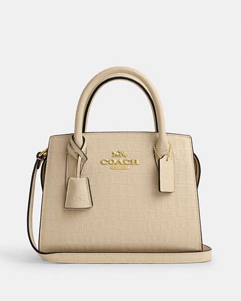 COACH®,ANDREA CARRYALL,Leather,Medium,Gold/Ivory,Front View