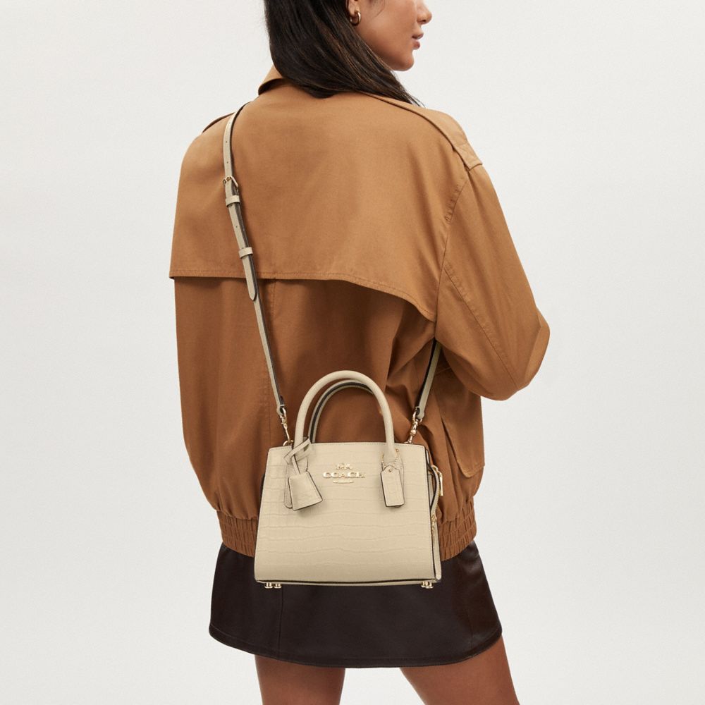 COACH®,Andrea Carryall Bag,Leather,Satchel,Logo,Day Party,Beige,Detail View