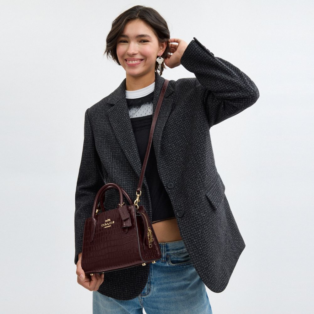 COACH®,Andrea Carryall Bag,Leather,Satchel,Logo,Day Party,Maroon,Detail View
