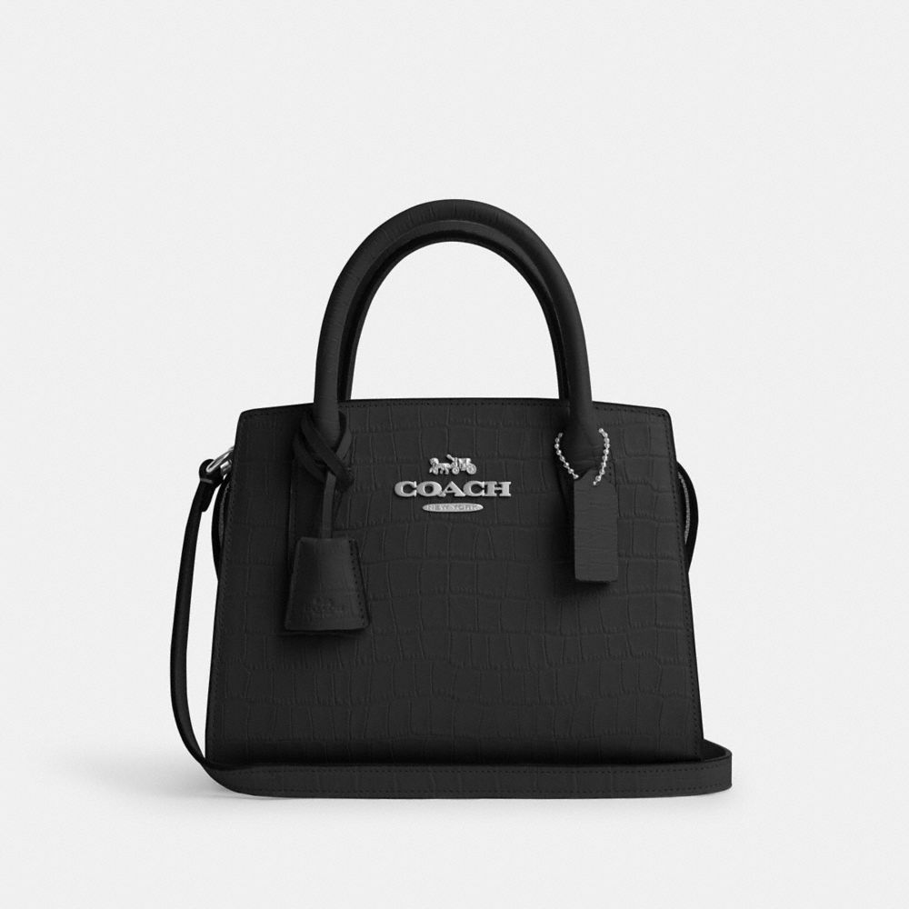 COACH®,ANDREA CARRYALL BAG,Novelty Leather,Medium,Silver/Black,Front View image number 0