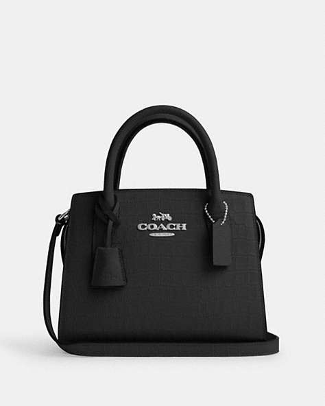 COACH®,ANDREA CARRYALL,Leather,Medium,Silver/Black,Front View