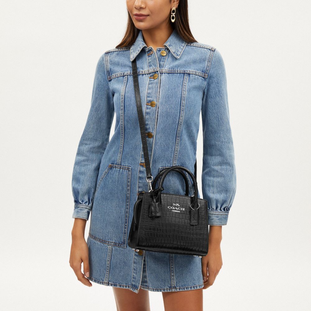COACH®,SAC FOURRE-TOUT ANDREA,Cuir de fantaisie,Argent/Noir,Detail View