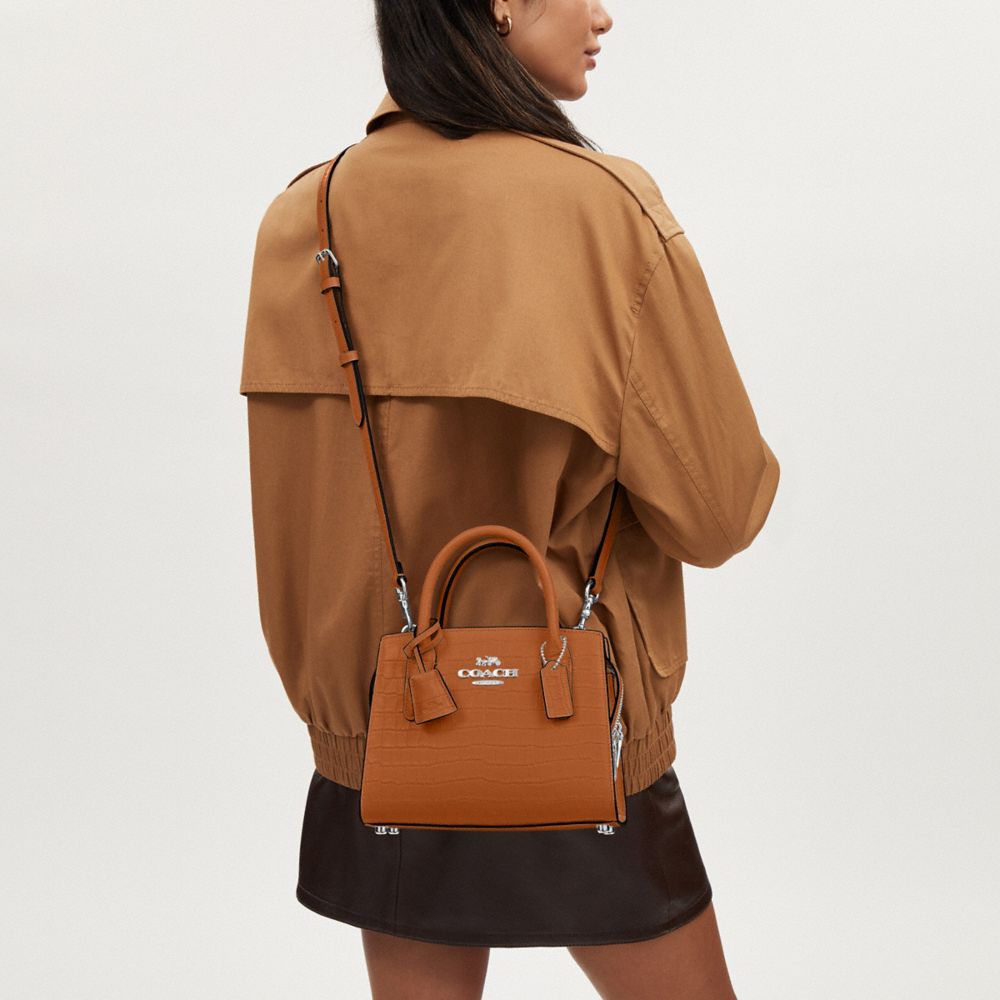 COACH®,Andrea Carryall Bag,Leather,Satchel,Logo,Day Party,Brown,Detail View