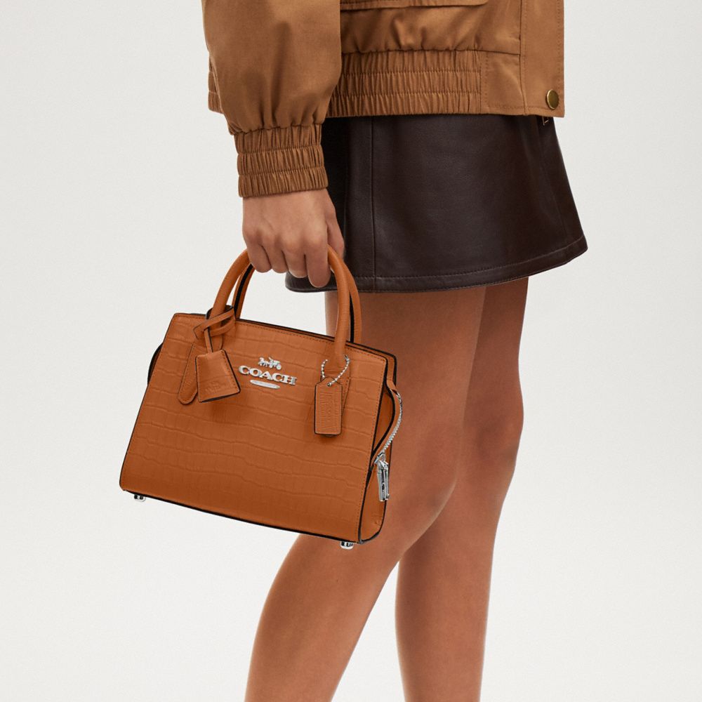 COACH®,Andrea Carryall Bag,Leather,Satchel,Logo,Day Party,Brown,Detail View