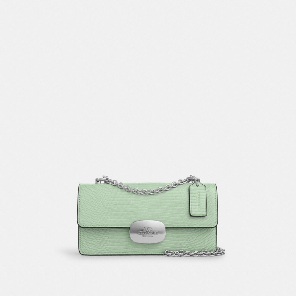 COACH®,ELIZA FLAP CROSSBODY BAG,Novelty Leather,Small,Silver/Pale Green,Front View