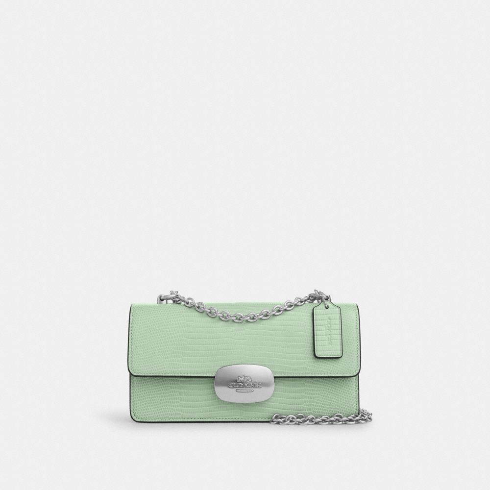 COACH®,SAC À BANDOULIÈRE ET RABAT ELIZA,Cuir,Argent/Vert pâle,Front View