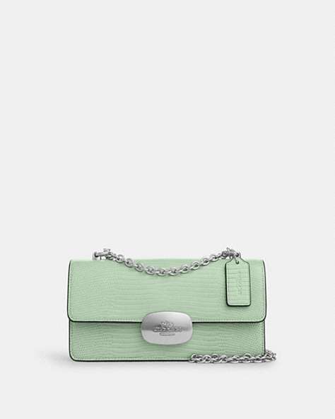 COACH®,ELIZA FLAP CROSSBODY,Leather,Small,Silver/Pale Green,Front View