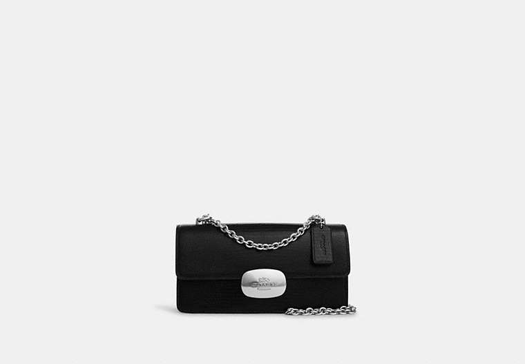 COACH®,ELIZA FLAP CROSSBODY BAG,Leather,Small,Silver/Black,Front View