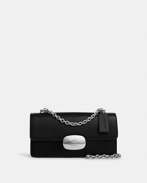 COACH®,ELIZA FLAP CROSSBODY BAG,Leather,Small,Silver/Black,Front View