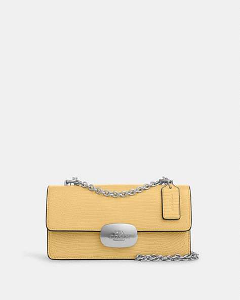 COACH®,ELIZA FLAP CROSSBODY,Leather,Small,Silver/Hay,Front View