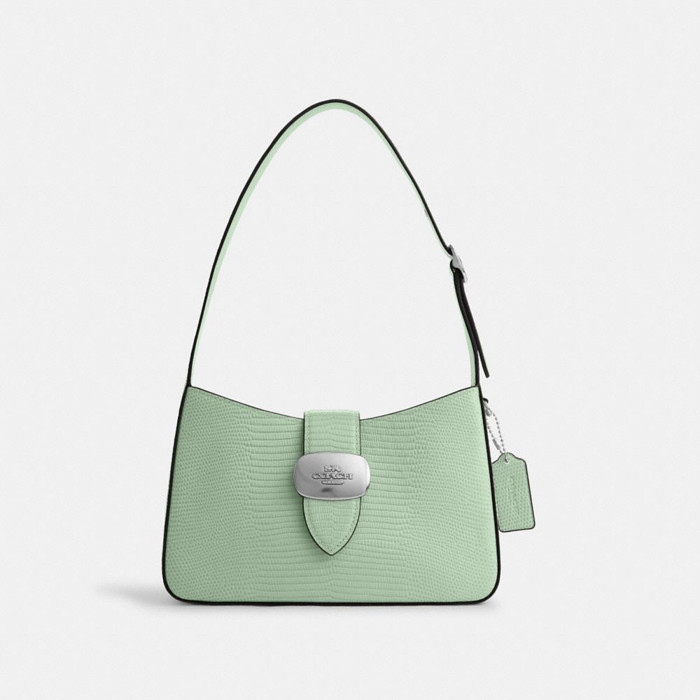 COACH®,ELIZA SHOULDER BAG,Novelty Leather,Medium,Silver/Pale Green,Front View