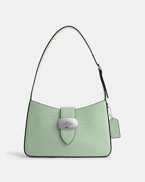 COACH®,ELIZA SHOULDER BAG,Leather,Medium,Silver/Pale Green,Front View