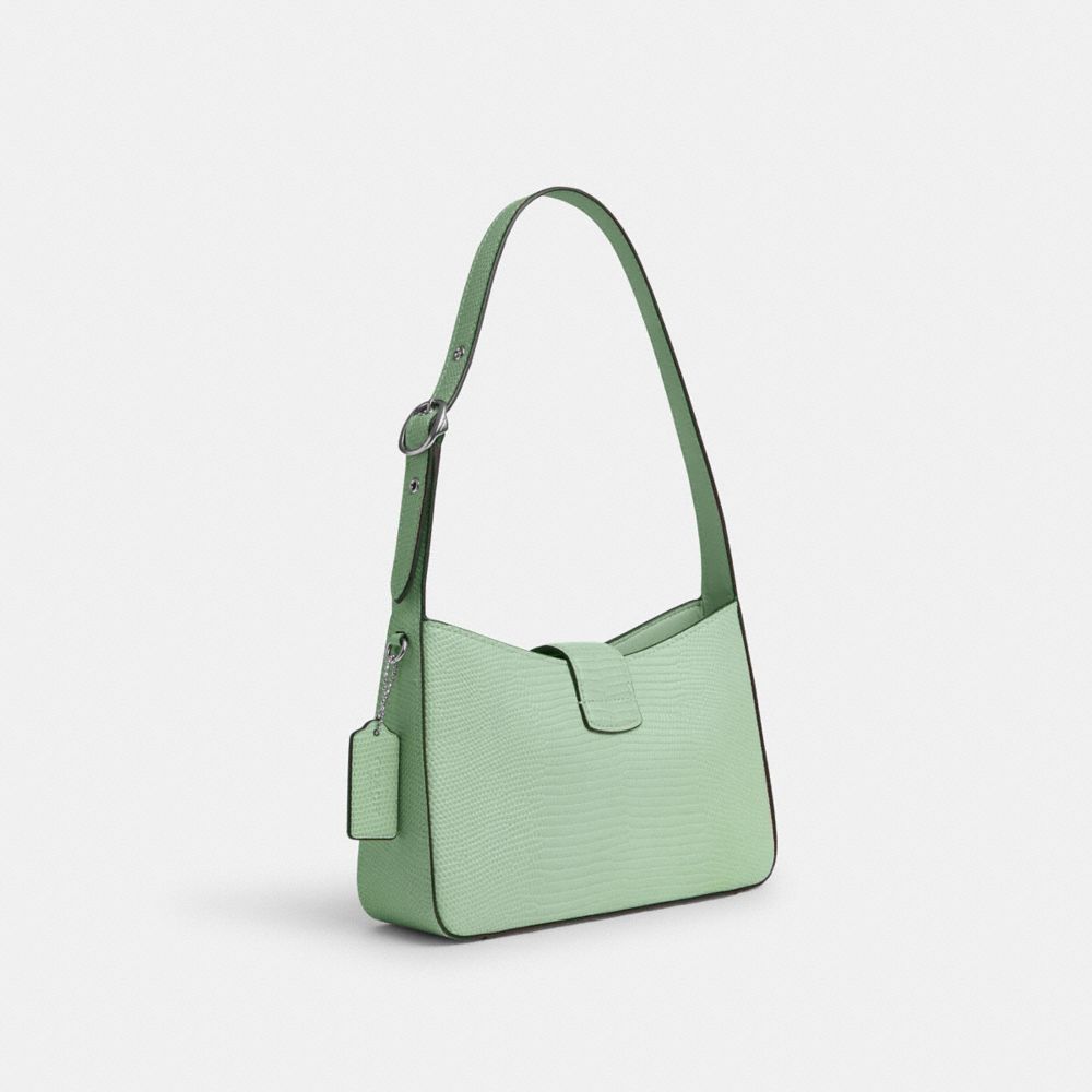 COACH®,ELIZA SHOULDER BAG,Novelty Leather,Medium,Silver/Pale Green,Angle View