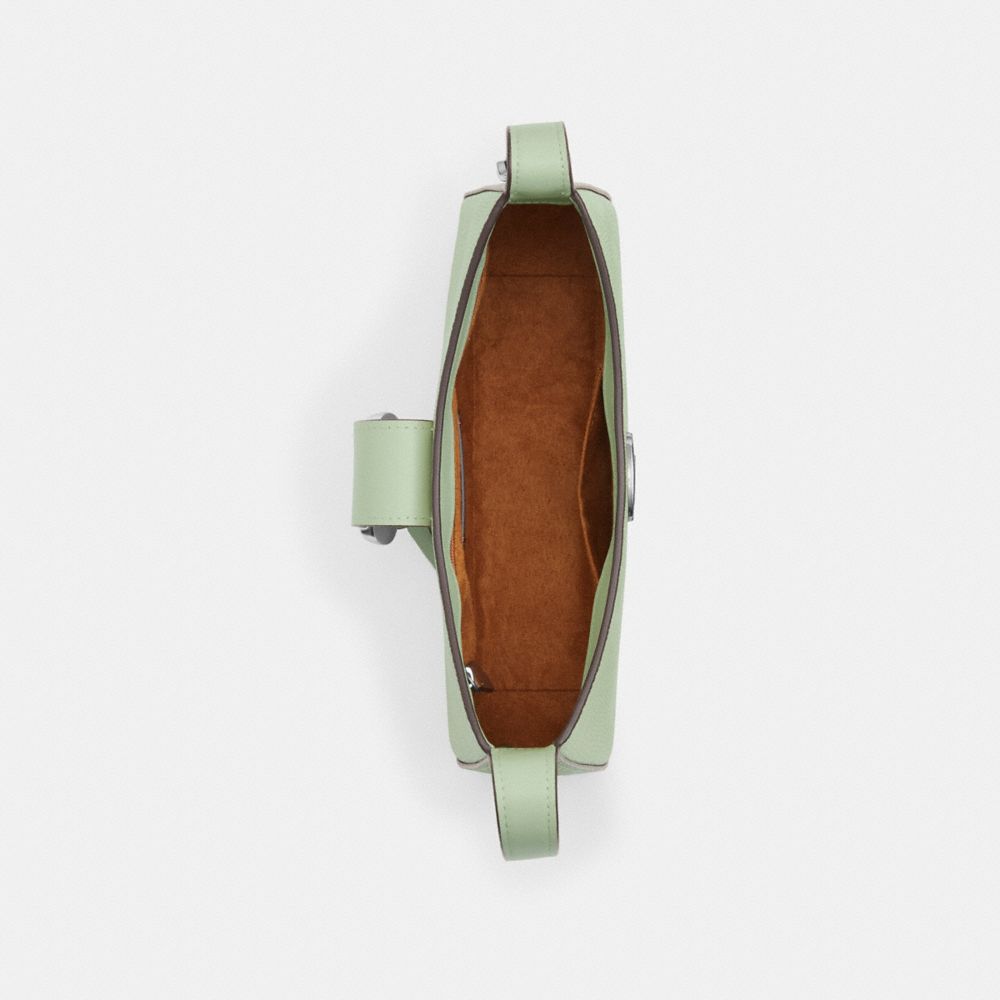 COACH®,Eliza Shoulder Bag,Leather,Shoulder Bag,Logo,Metal,Silver Metal,Day Party,Green,Inside View,Top View