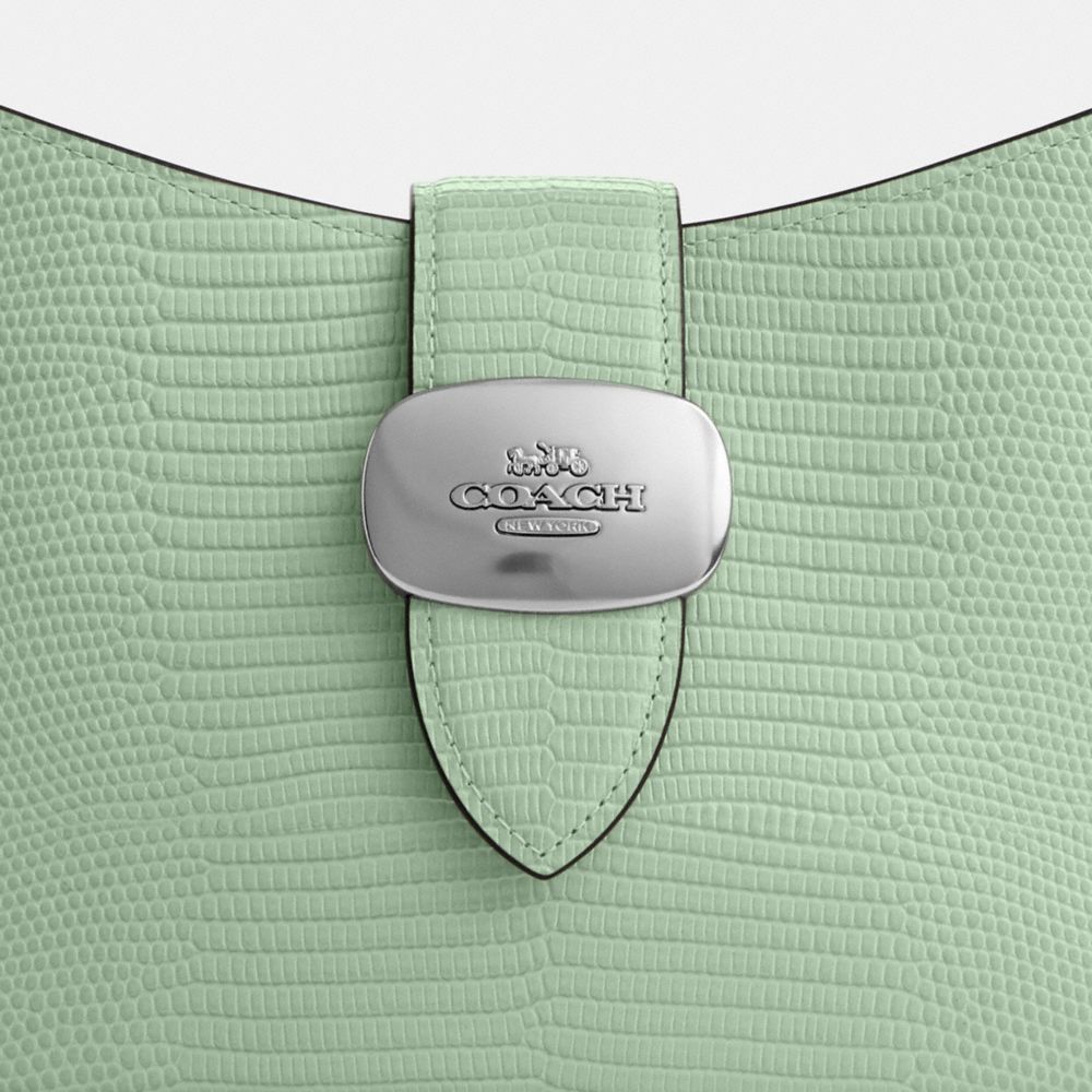COACH®,Eliza Shoulder Bag,Leather,Shoulder Bag,Logo,Metal,Silver Metal,Day Party,Green