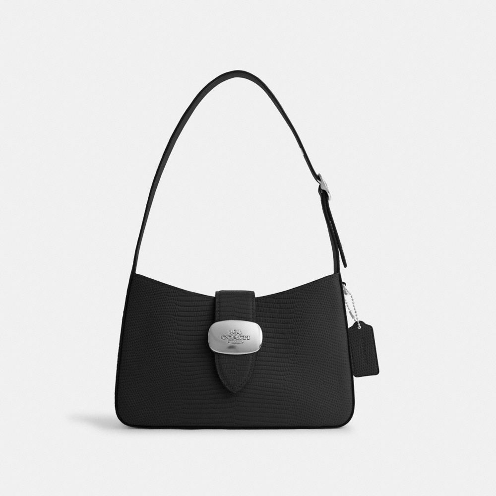 COACH®,ELIZA SHOULDER BAG,Novelty Leather,Medium,Silver/Black,Front View