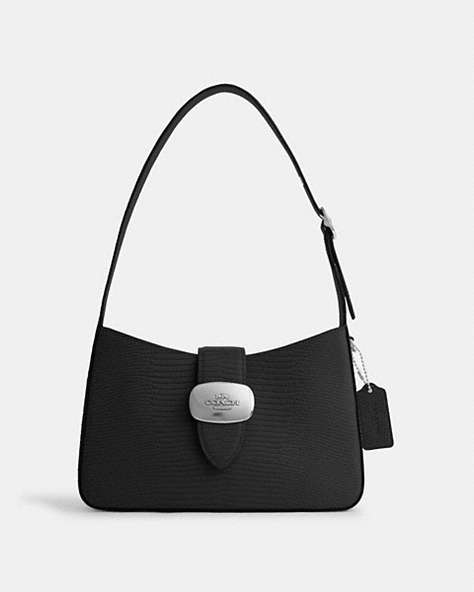 COACH®,ELIZA SHOULDER BAG,Leather,Medium,Silver/Black,Front View