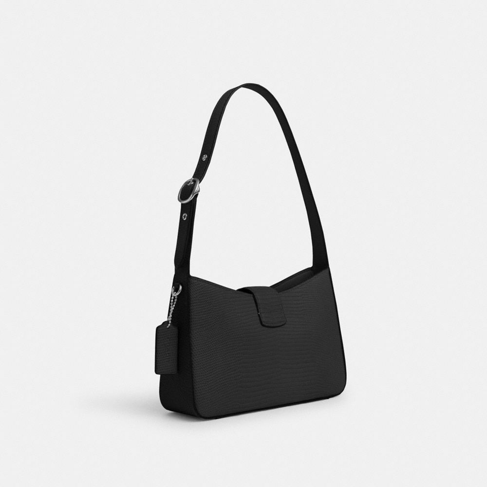 COACH®,ELIZA SHOULDER BAG,Novelty Leather,Medium,Silver/Black,Angle View