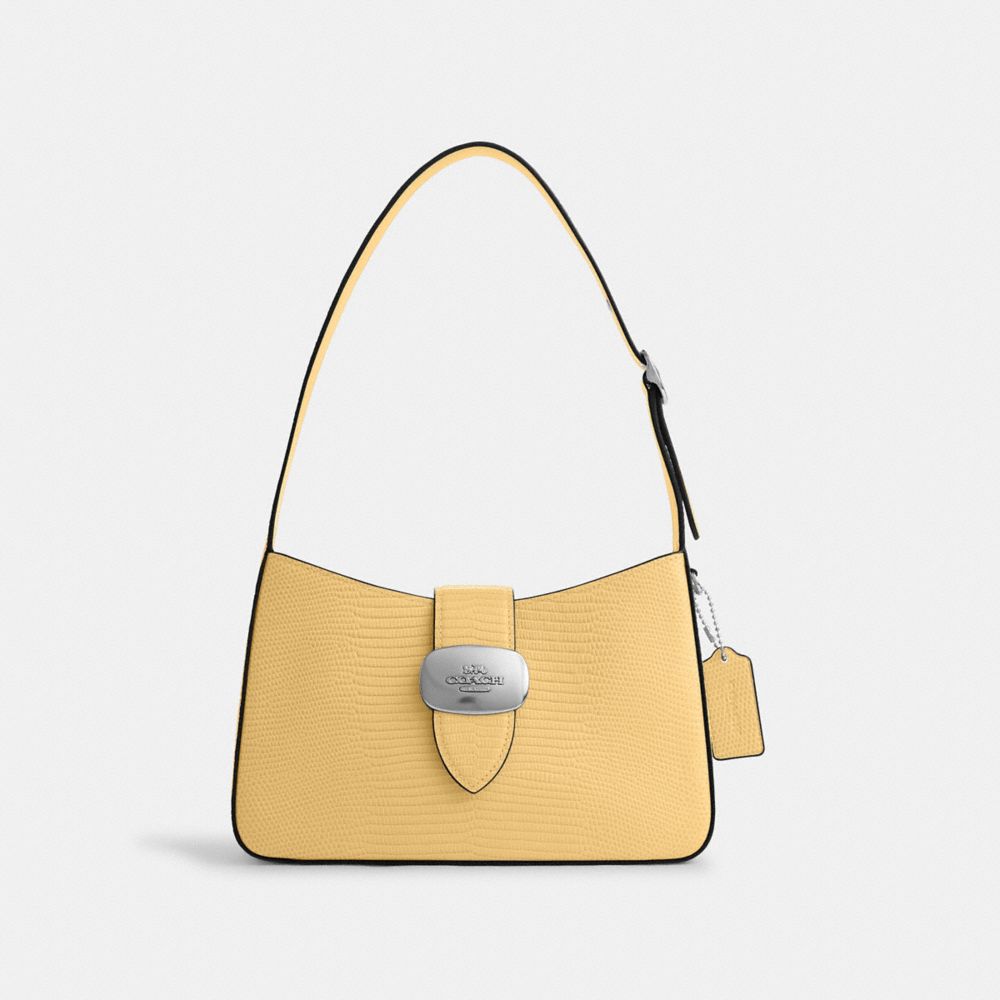 COACH®,ELIZA SHOULDER BAG,Novelty Leather,Medium,Silver/Hay,Front View