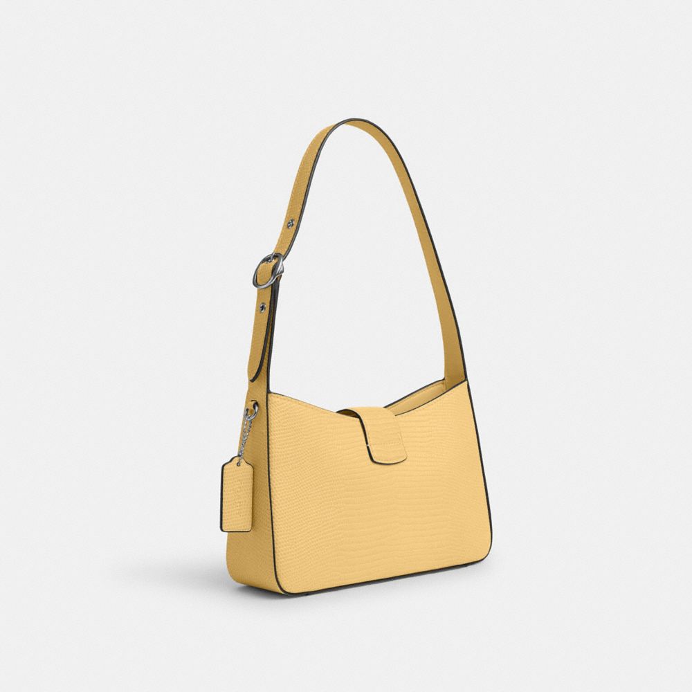 COACH®,ELIZA SHOULDER BAG,Novelty Leather,Medium,Silver/Hay,Angle View
