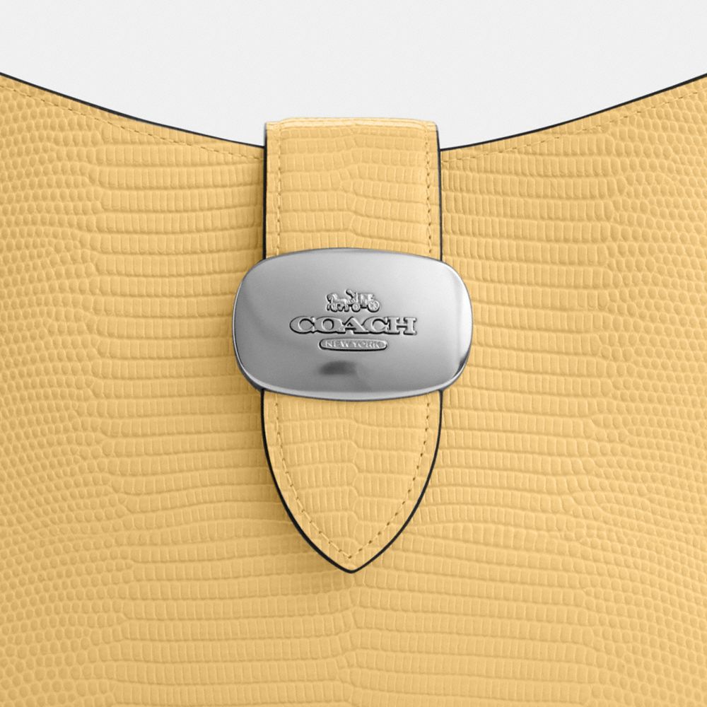 COACH®,Eliza Shoulder Bag,Leather,Shoulder Bag,Logo,Metal,Silver Metal,Day Party,Yellow