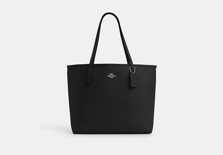 COACH®,CITY TOTE BAG,Leather,X-Large,Gold/Black,Front View image number 0