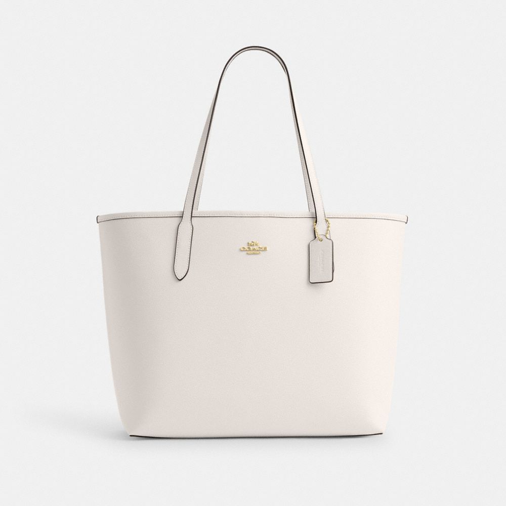 COACH®,SAC CABAS CITY,Cuir galet,Or/Craie,Front View
