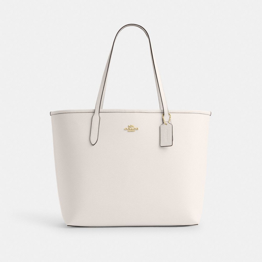 COACH®,CABAS DE VILLE,Cuir,Or/Craie,Front View