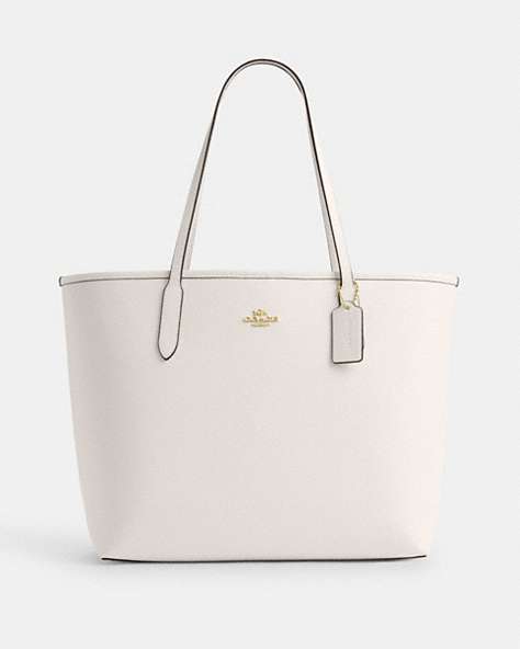 COACH®,CITY TOTE BAG,Leather,Gold/Chalk,Front View