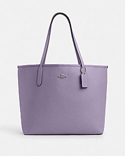 COACH®,CITY TOTE BAG,Leather,X-Large,Silver/Light Violet,Front View