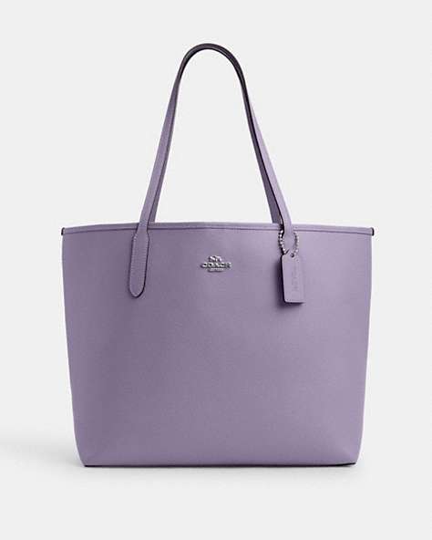 COACH®,CITY TOTE,Leather,X-Large,Silver/Light Violet,Front View