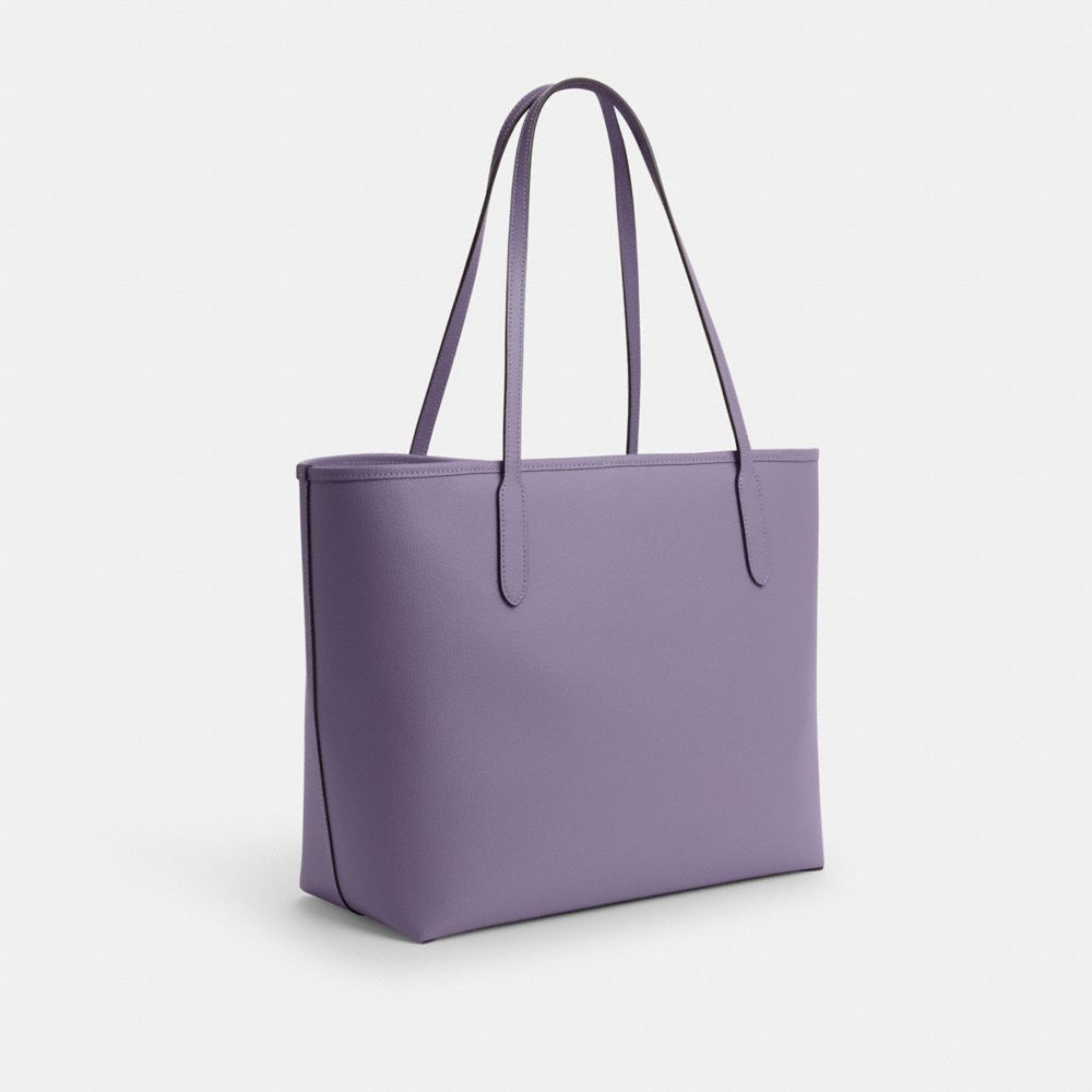 COACH®,CITY TOTE BAG,Pebbled Leather,Silver/Light Violet,Angle View