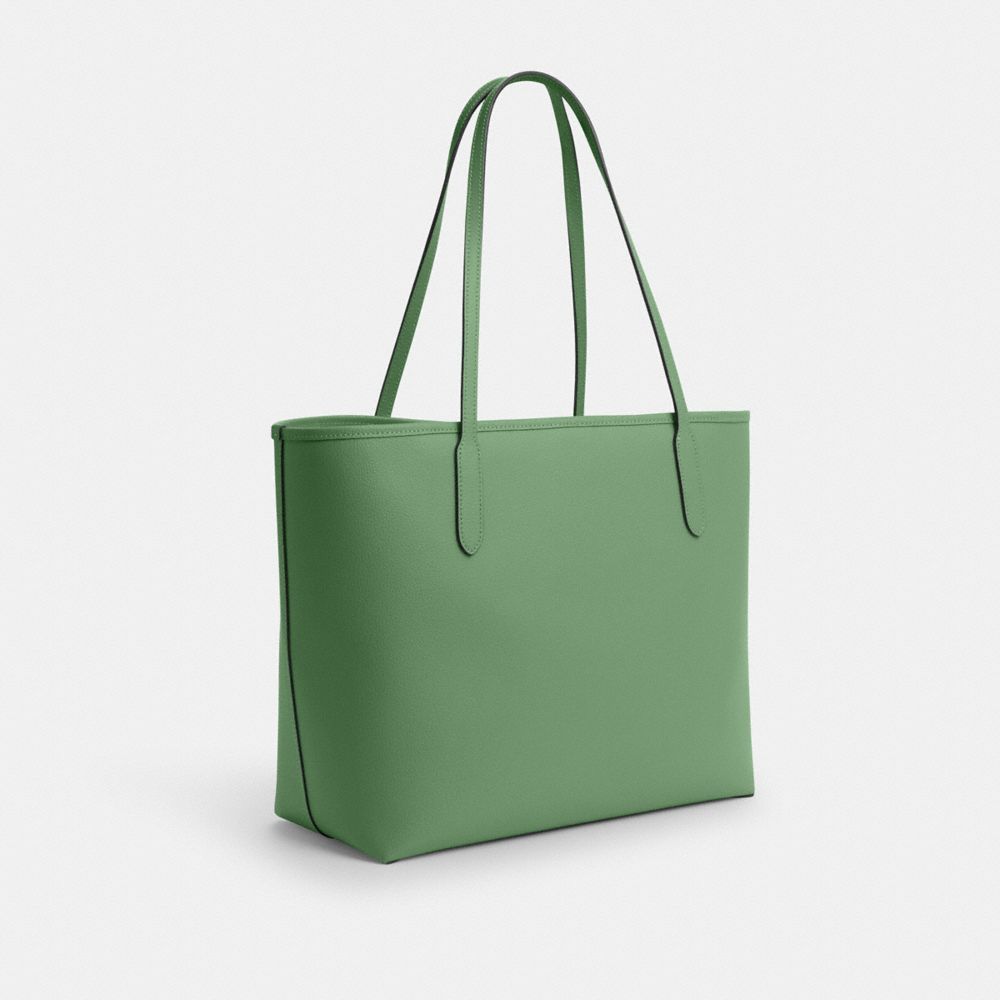 COACH®,CITY TOTE BAG,Pebbled Leather,Silver/Soft Green,Angle View