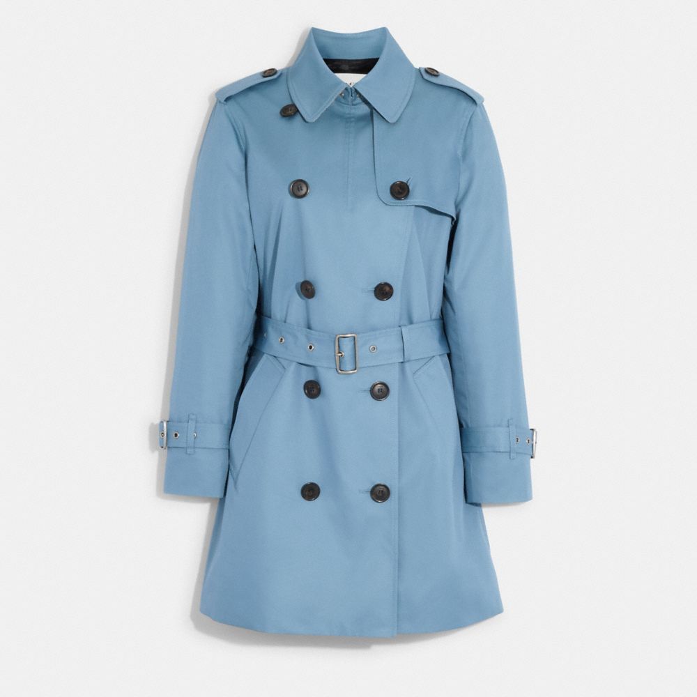 COACH®,Solid Mid Trench,Organic Cotton,Recycled Polyester,Viscose,Polyester,Trench,Button,Work,,Front View