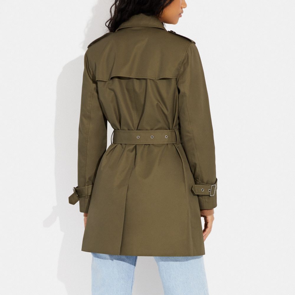 COACH®,Solid Mid Trench,Organic Cotton,Viscose,Polyester,Recycled Polyester,Trench,Button,Work,,Scale View