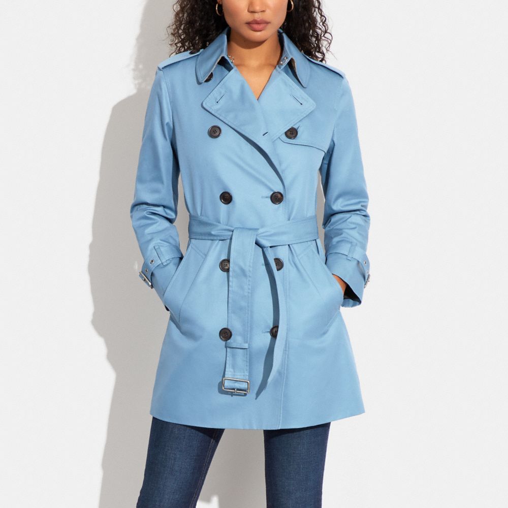 COACH®,ソリッド ミッド トレンチ,ジャケット&コート,ｼｬﾝﾌﾞﾚｰ