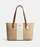 COACH®,GALLERY TOTE BAG IN SIGNATURE CANVAS WITH STRIPE,pvc,Im/Light Khaki/Chalk Lt Saddle,Front View