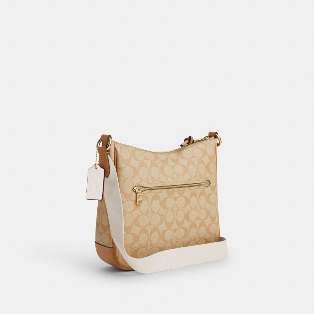 COACH®,ELLIE FILE BAG IN SIGNATURE CANVAS WITH STRIPE,Signature Canvas,Medium,Im/Light Khaki/Chalk Lt Saddle,Angle View