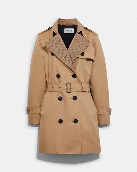 COACH®,SIGNATURE LAPEL MID TRENCH,Classic Khaki,Front View