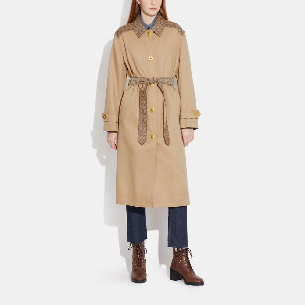 COACH®,Signature Turnlock Trench,Lyocell,Polyester,Cotton,Trench,Tie Belt,Work,Beige,Scale View