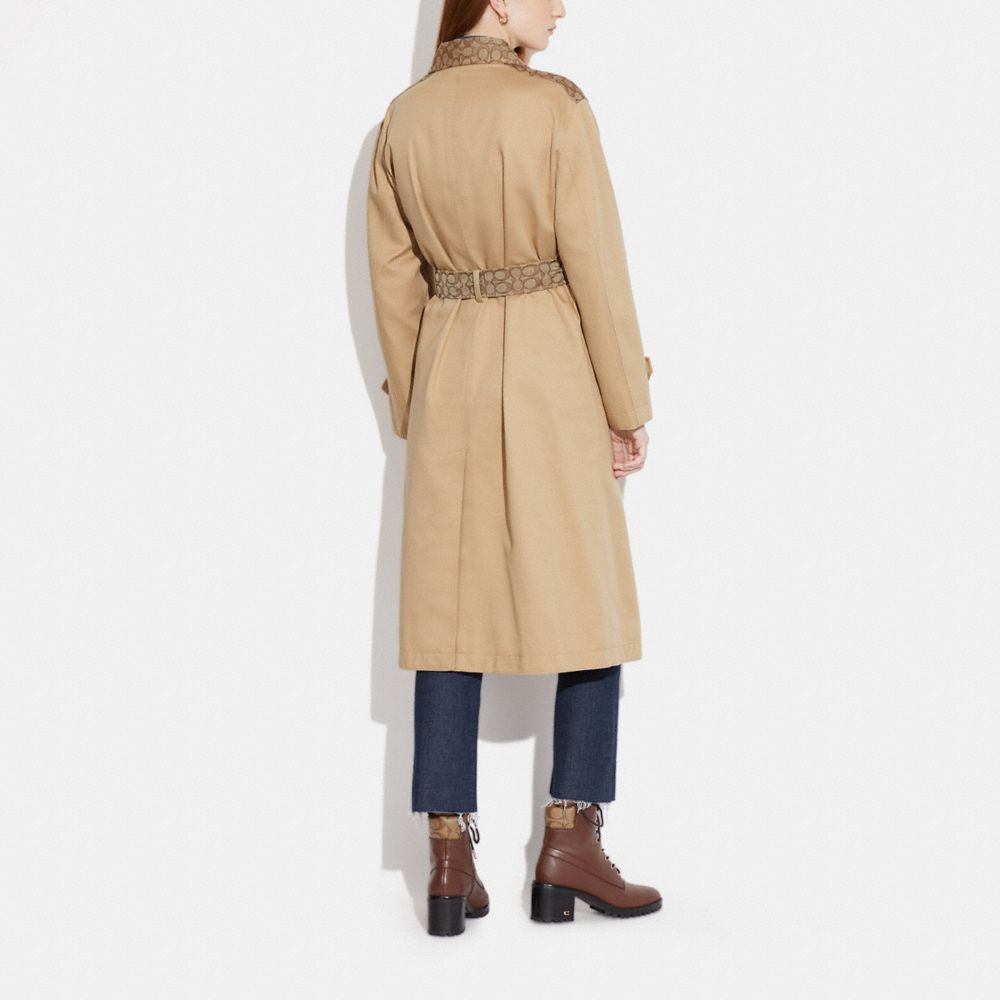 COACH®,Signature Turnlock Trench,Lyocell,Polyester,Cotton,Trench,Tie Belt,Work,Beige,Scale View
