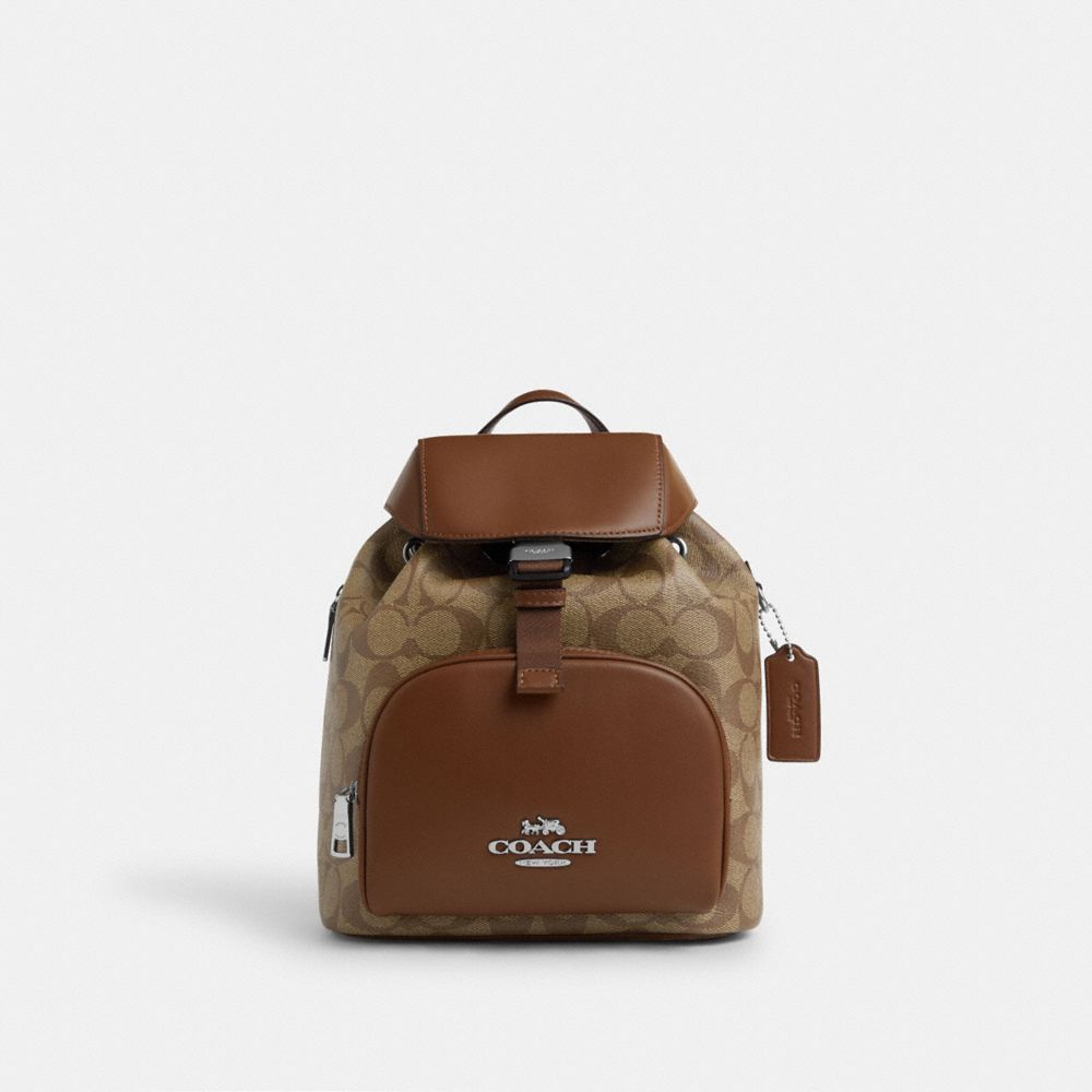 COACH®,PACE BACKPACK IN SIGNATURE CANVAS,Signature Canvas,Medium,Silver/Khaki/Saddle,Front View
