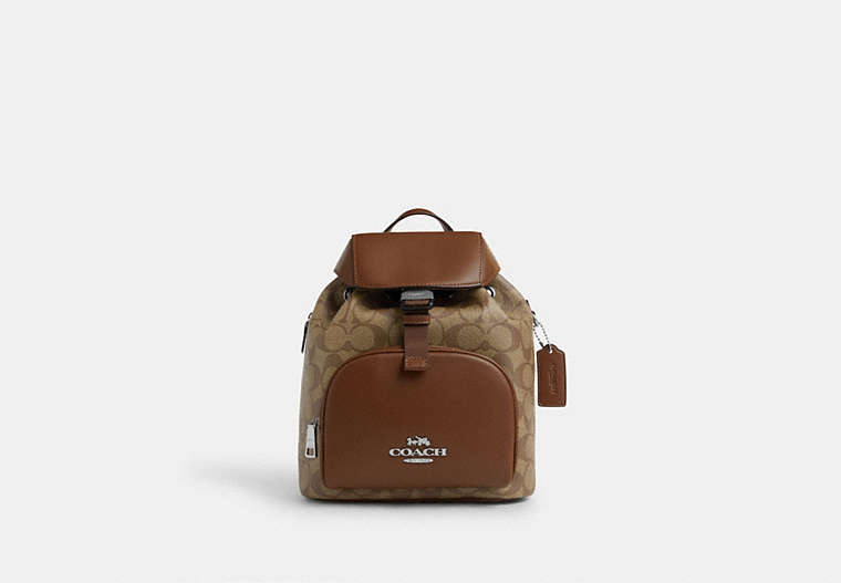COACH®,PACE BACKPACK IN SIGNATURE CANVAS,pvc,Medium,Silver/Khaki/Saddle,Front View