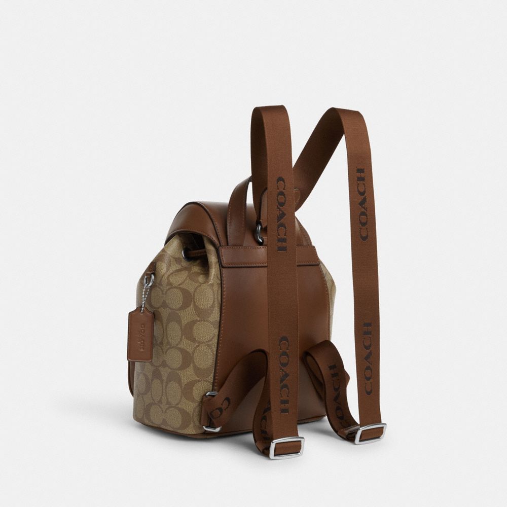 COACH®,PACE BACKPACK IN SIGNATURE CANVAS,Signature Canvas,Medium,Silver/Khaki/Saddle,Angle View